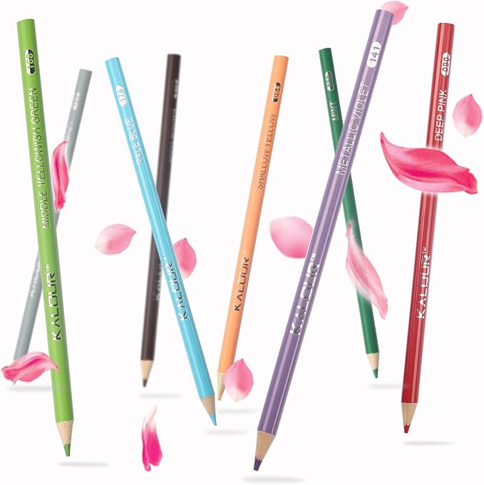 KALOUR 180 Colored Pencil Set for Adults Artists - Rich Pigment Soft Core -12 Metallic Pencil - Ideal for Coloring Drawing Sketching Shading Blending - Vibrant Color（Tin Case）