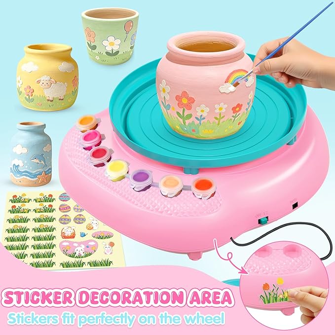 Easter Pottery Wheel for Kids Complete DIY Pottery Painting Kit, Arts and Crafts for Kids Ages 8-12 with 3 Air-Dry Clay Packs and Tools, Art Supplies Toys Birthday Gift for Boys Girls 6+ Years Old