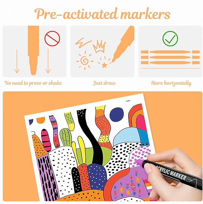 36 Colors Dual Tip Acrylic Paint Markers, Premium Dot & Fine Tip Coloring Paint Pens for Rock, Wood, Fabric, Canvas, Glass, Paper, Ceramic, Scrapbook, Vision Board and DIY Crafts Supplies Art Gifts
