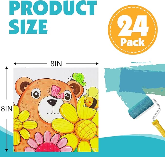 ESRICH Canvas for Painting, 24 Pack Square Canvas Boards for Painting 8x8 Cotton Primed Acid Free Blank Canvas Panels for Oil Paint, Watercolor, Acrylic Paint, Gouache and Tempera.