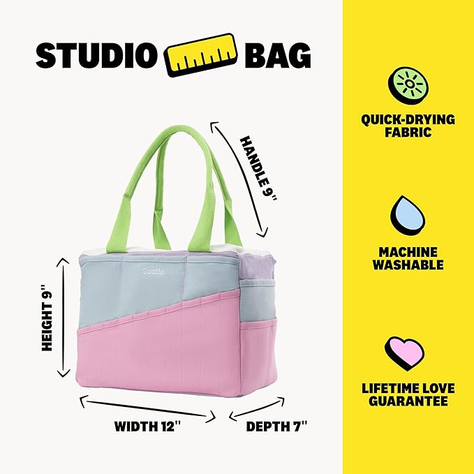 Soolla Studio Bag: Pottery Tool Bag, Art Supply Storage, Knitting Yarn Organizer, Crochet Projects, & Washable Craft Tote, 30 Pockets, 25+ Canvas Colors, Student Artist Gift (80's Windbreaker)