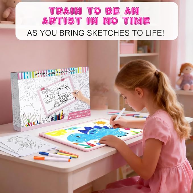 LED Drawing Tablet Kits Pink - 15" Light Board for Diamond Painting Accessories, Best Birthday, Holiday Gifts Toy for Kids Girls 3,4,5,6,7,8,9,10,11,12 Year Old, Back to School Art Travel Essentials