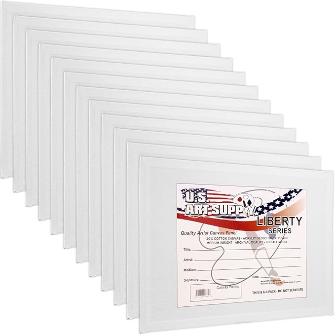 U.S. Art Supply 20 X 24 Inch Art Canvas Board Panels 12 Pack - 8 Ounce Heavyweight Cotton Acid Free Canvases for Painting Acrylics and Watercolor (1 Case of 12 Single Canvas Painting Panels)