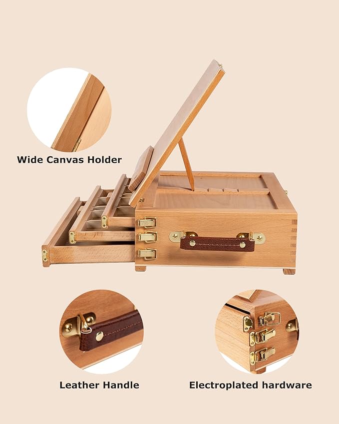DJAR Tabletop Easel for Painting with 3 Drawer Storage, Adjustable Portable Beechwood Desktop Easel Sketchbox, Art Painting Stand for Adults, Students