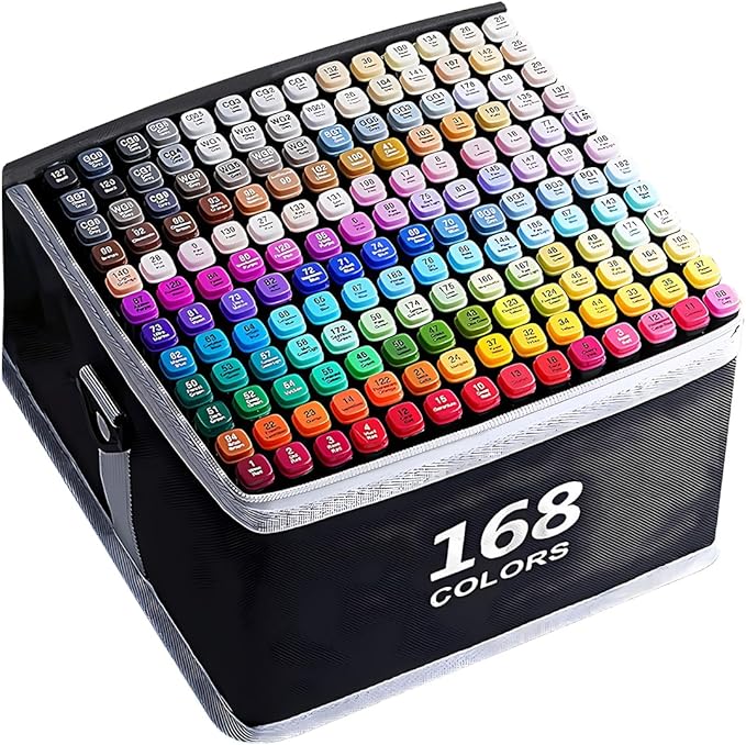 Alcohol Markers 168 Colors with Base Drawing Pen Dual Tip Art Markers for Sketch Anime Illustrations