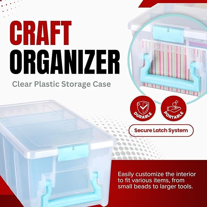 ArtBin 6925AA Semi Satchel with Removable Dividers, Portable Art & Craft Organizer with Handle, [1] Plastic Storage Case, Clear - Aqua Accents (Pack of 4)