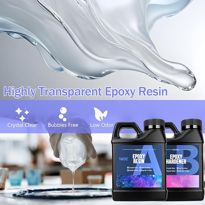KISREL Epoxy Resin Kit for Beginners, Resin Kit with Molds, 32OZ Epoxy Kit wiht Dried Flowers, Measuring Cups and Resins Supplies