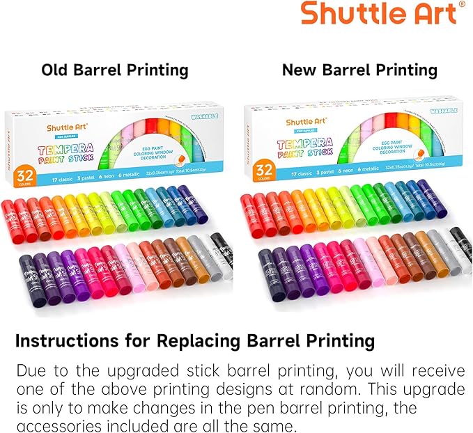 Shuttle Art Tempera Paint Sticks, 32 Colors Solid Tempera Paint for Kids, Super Quick Drying, No-Toxic, Works Great on Paper Wood Glass Ceramic Canvas