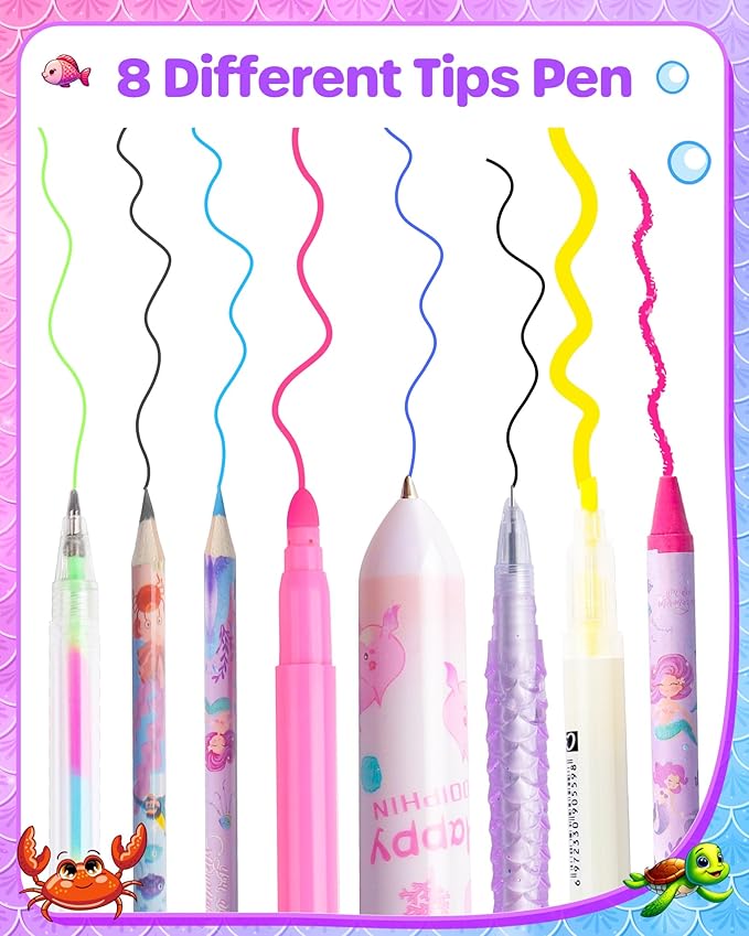 D-FantiX Mermaid Art Supplies Scented Washable Markers for Kids Ages 4-8, 63Pcs Arts and Crafts Kits with Convertible Bag, Travel Activity Drawing Stuff Coloring Set, Gift for 4-6-8-12 Year Old Girls