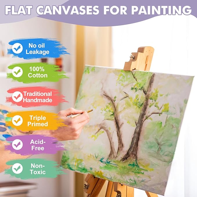 ESRICH Canvas for Painting 12x16, 16 Pack Canvas Boards for Painting Cotton Primed Large Blank Canvases for Kids & Adults, Painting Canvas Panels for Oil, Watercolor, Acrylic Paint, Tempera.