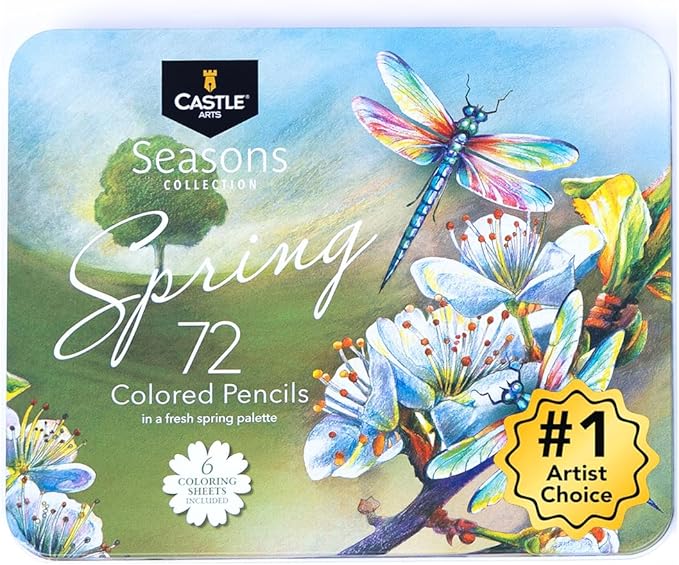 Castle Art Supplies 72 Spring Colored Pencils Set | Wax-Based Pencils with Soft, Smooth Cores | Spring-Inspired Palette for Adult Artists | Organized in Display Tin | Seasons Collection