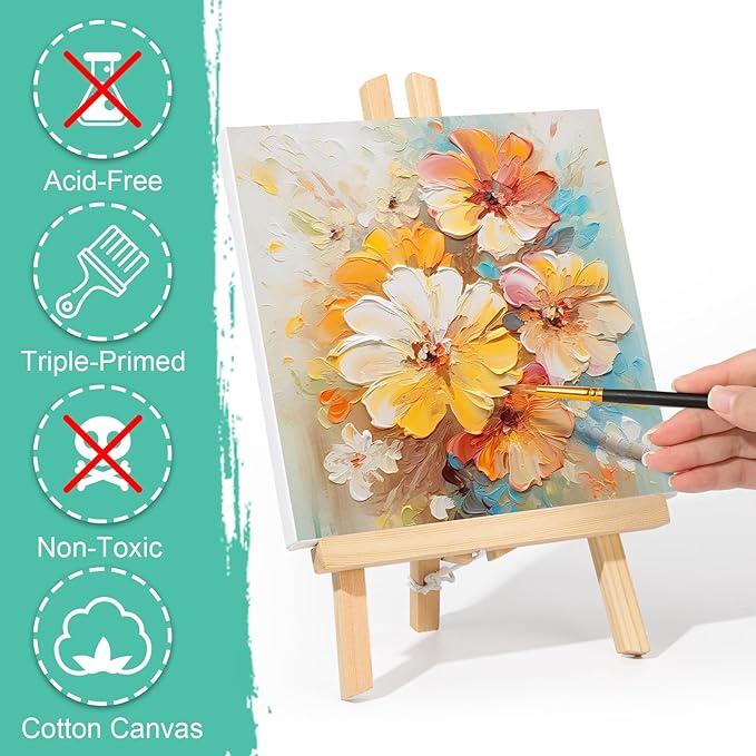 ESRICH Stretched Canvas for Painting, 16 Pack 8x8 Square Canvases for Painting Primed Acid-Free Blank Canvases,Painting Canvas for Beginners, Artists for Oil,Acrylic Paint, Pouring Painting.