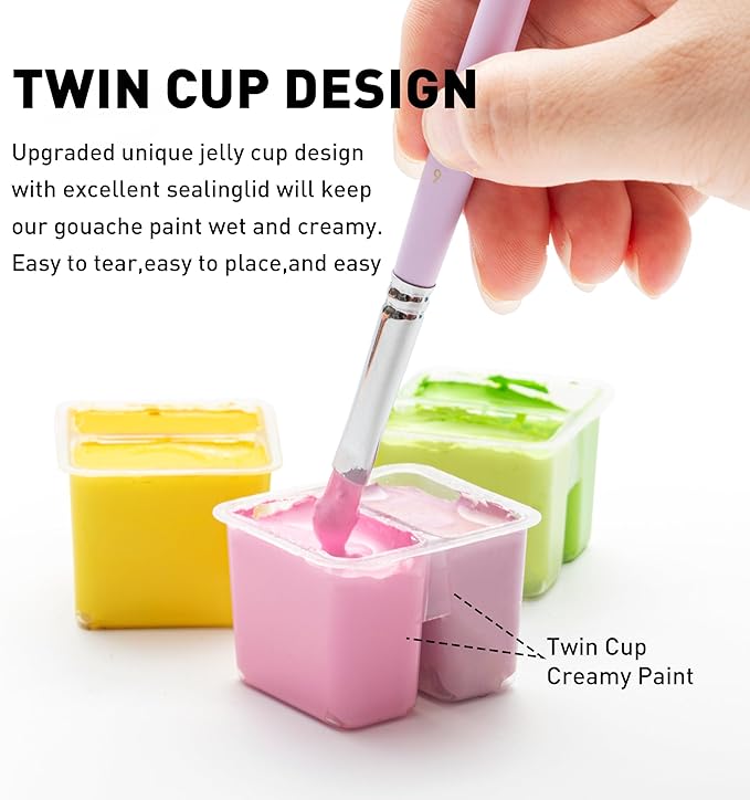HIMI Twin Cup Jelly Gouache Paint Set with 3 Paint Brushes, 48 Colors 12g, Jelly Cup Design, Non Toxic Paint for Canvas and Paper, Art Supplies for Professionals (Peach Fuzz)