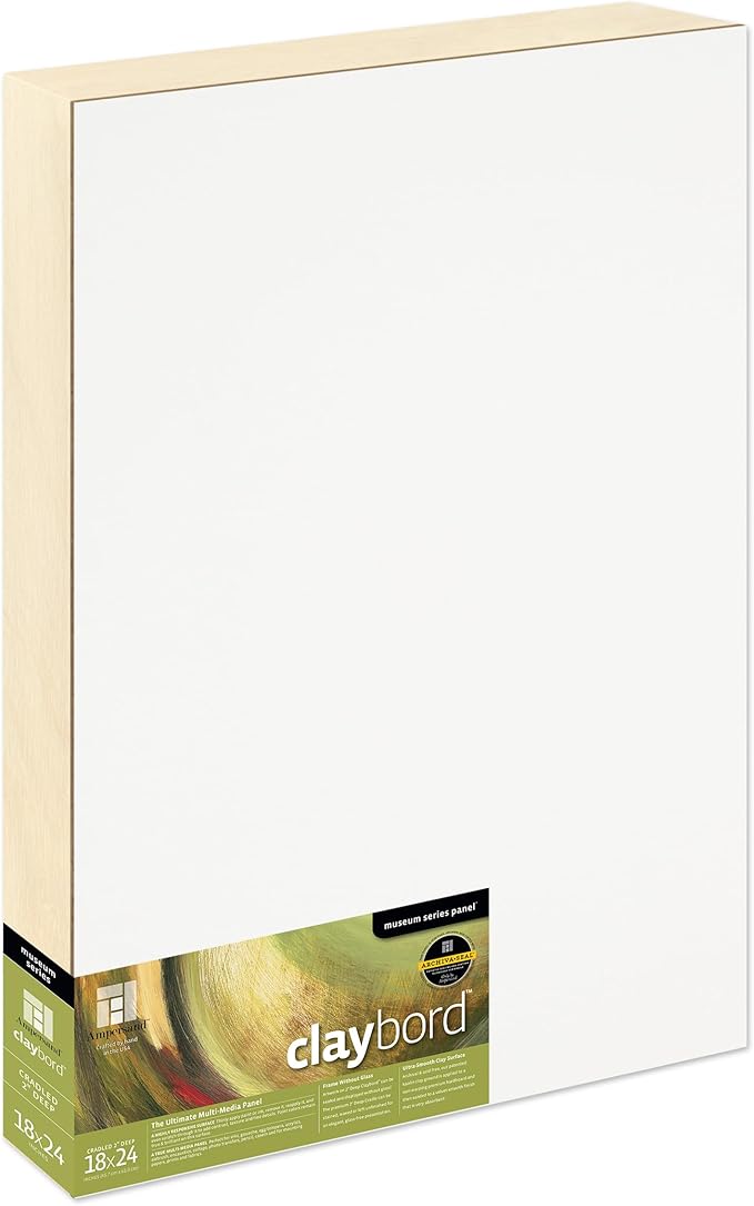 Ampersand Art Supply Claybord | 18" x 24" | 2" Cradled Profile | Kaolin Clay Painting Panel for Acrylic, Ink, Watercolor & Mixed Media | Canvas & Paper Alternative