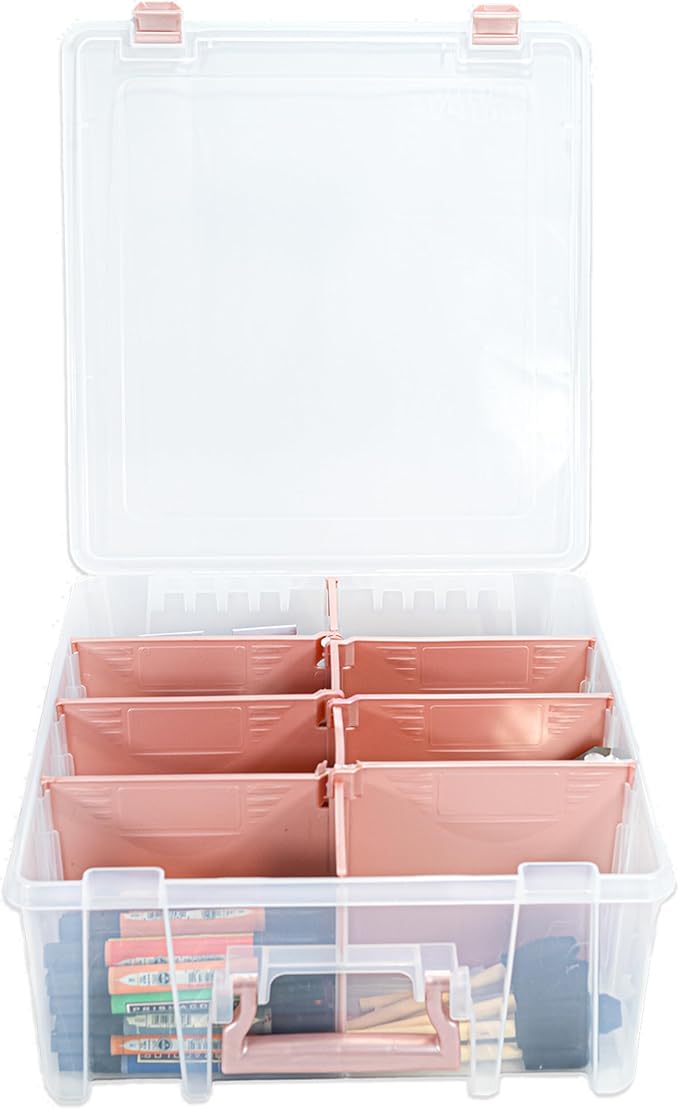 ArtBin 6990RK Super Satchel Double Deep, Portable Art & Craft Organizer with Handle, [1] Plastic Storage Case, Clear with Rose Gold Accents