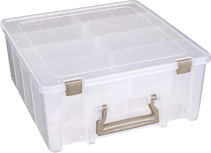 ArtBin 6990ZZ Super Satchel Double Deep 3-Pack, Portable Art & Craft Organizers with Handles, [3] Plastic Storage Cases, Clear & Gold