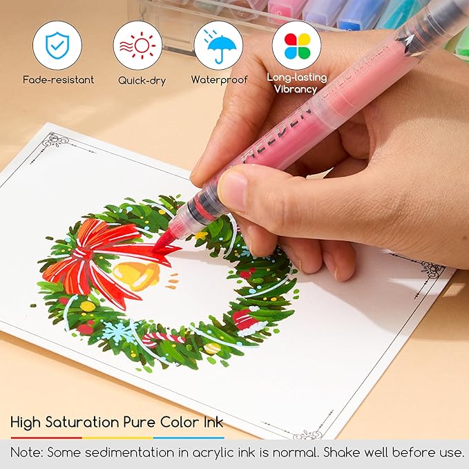MEEDEN Acrylic Paint Markers Dual Tip: 96 Colors/48 Pcs Brush Tip Acrylic Marker with Automatic Ink Control for Art Supplies - Quick Dry Paint Pens for Rock, Wood, Glass, Easter Basket Stuffers