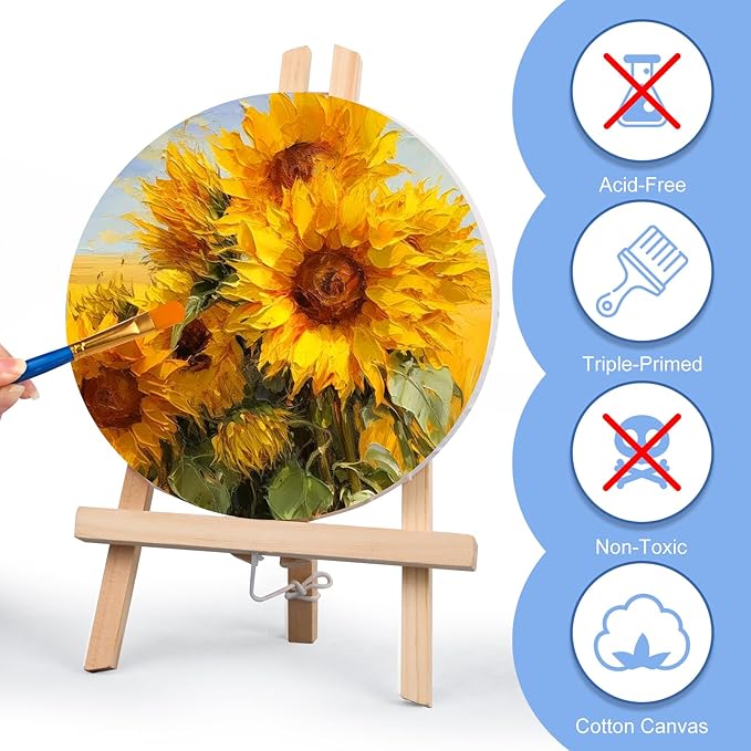 ESRICH 12 Pack Stretched Canvas for Painting, 4x4, 5x7, 8x10, 10x12, 12x16(2 of Each), Round Canvas with 8x8, 12x12(1 of Each), Blank Canvases Primed Paint Canvas for Beginners, Artists.