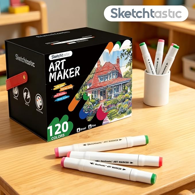 Alcohol Markers Dual Tip Marker Set, 120 Vibrant Colors for Adults, No Bleed Colors for Artists, Based Markers for Coloring Books, Sketching and Art Projects