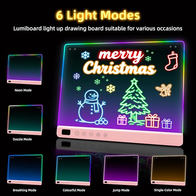 Led Drawing Board with 13 Light Effects, 16" Rechargeable Glow Doodle LED Note Board with Colors, Neon Light Up Drawing Tablet Gifts for Kids for Easter Birthday Christmas Gift Ideas