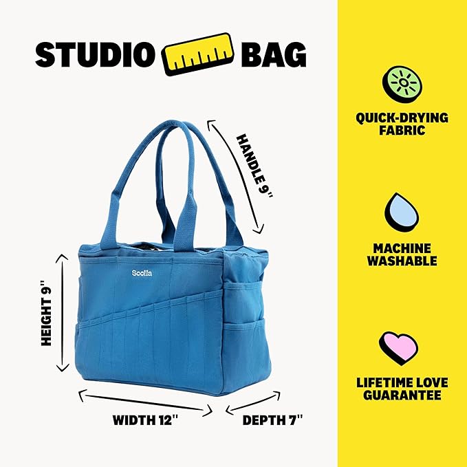 Soolla Studio Bag: Art Supply Storage & Pottery Tool Bag, Washable Craft Tote, Knitting Yarn Organizer, Crochet Projects, 30 Pockets, 20+ Canvas Colors, Gift for Artists (Blueberry Bliss)