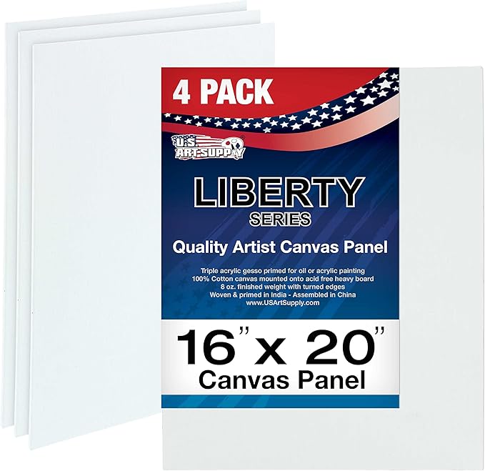 U.S. Art Supply 16 X 20 Inch Art Canvas Board Panels 4 Pack - 8 Ounce Heavyweight Cotton Acid Free Canvases for Painting Acrylics and Watercolor (1 Case of 4 Single Canvas Painting Panels)