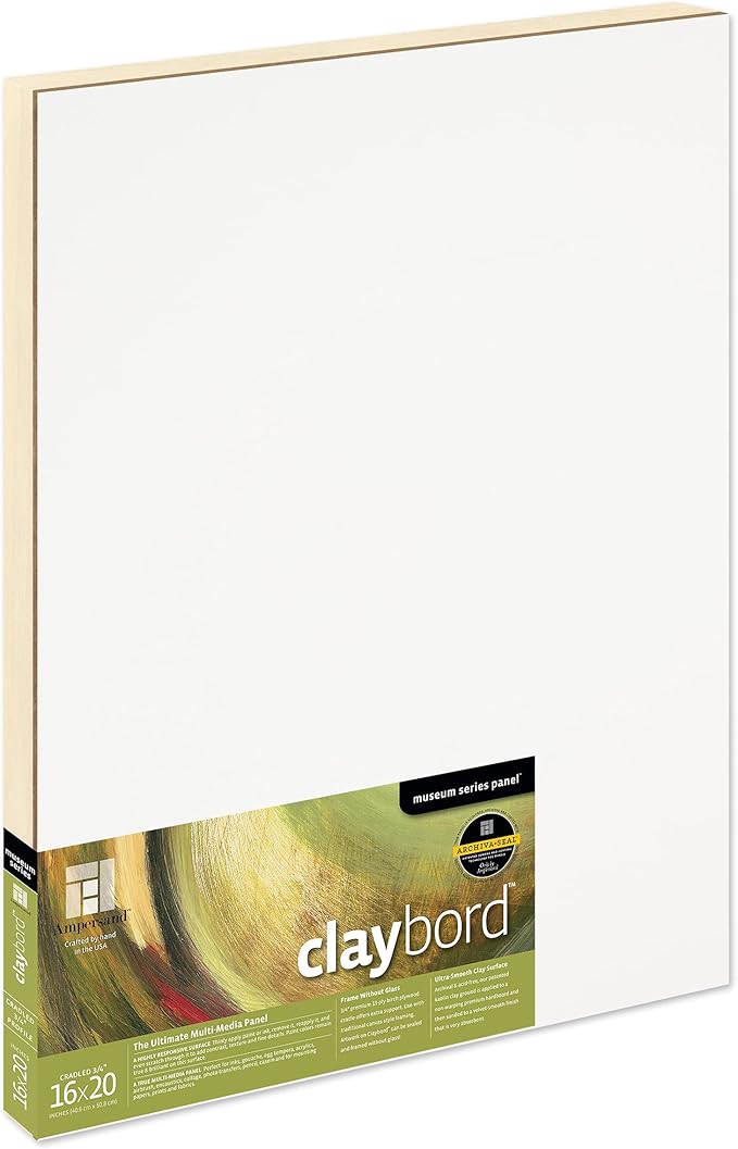 Ampersand Art Supply Claybord | 16" x 20" | 3/4" Cradled Profile | Kaolin Clay Painting Panel for Acrylic, Ink, Watercolor & Mixed Media | Canvas & Paper Alternative
