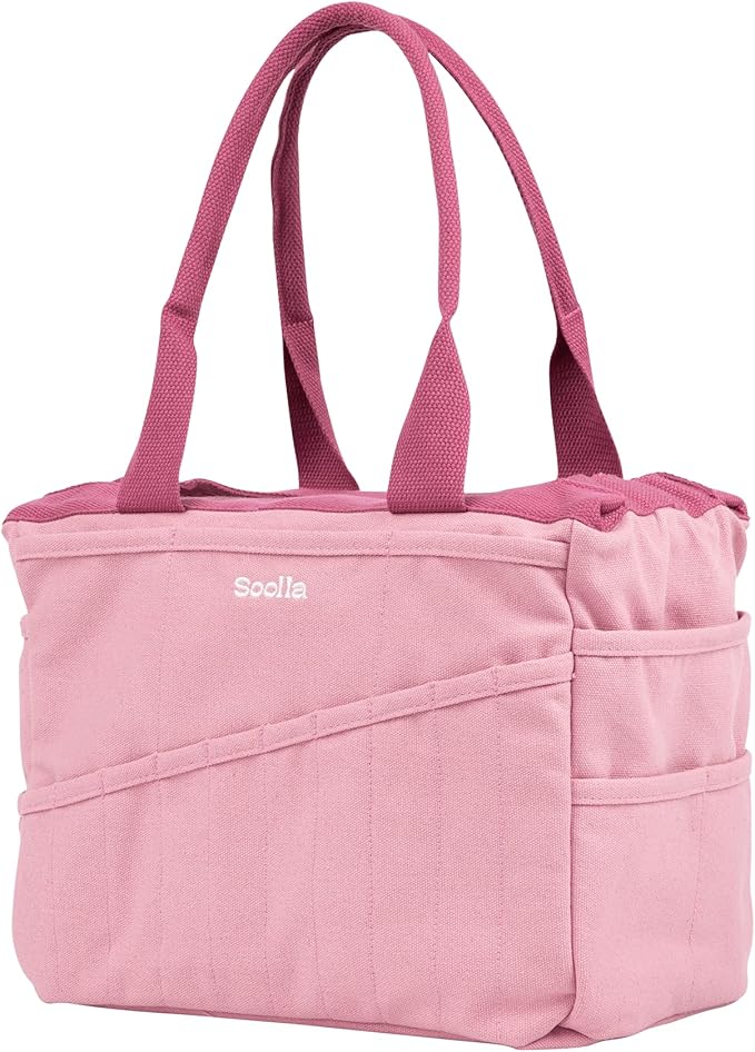 Soolla Studio Bag: Art Supply Storage & Pottery Tool Bag, Washable Craft Tote, Knitting Yarn Organizer, Crochet Projects, 30 Pockets, 20+ Canvas Colors, Gift for Artists & Teachers (Desert Rose)