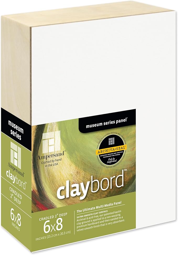 Ampersand Art Supply Claybord | 6" x 8" | 2" Cradled Profile | Kaolin Clay Painting Panel for Acrylic, Ink, Watercolor & Mixed Media | Canvas & Paper Alternative