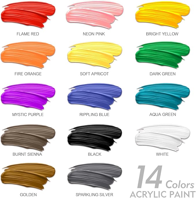 Acrylic Paint Sets for Adults 33.8oz/1000ml, 14 Color Large Bulk Paints kits, 1/4 Gallon Rich Pigment Art Painting Supplies for Artists/Beginners, Acrylic Paint Sets for Canvas with Pump, Color Wheel