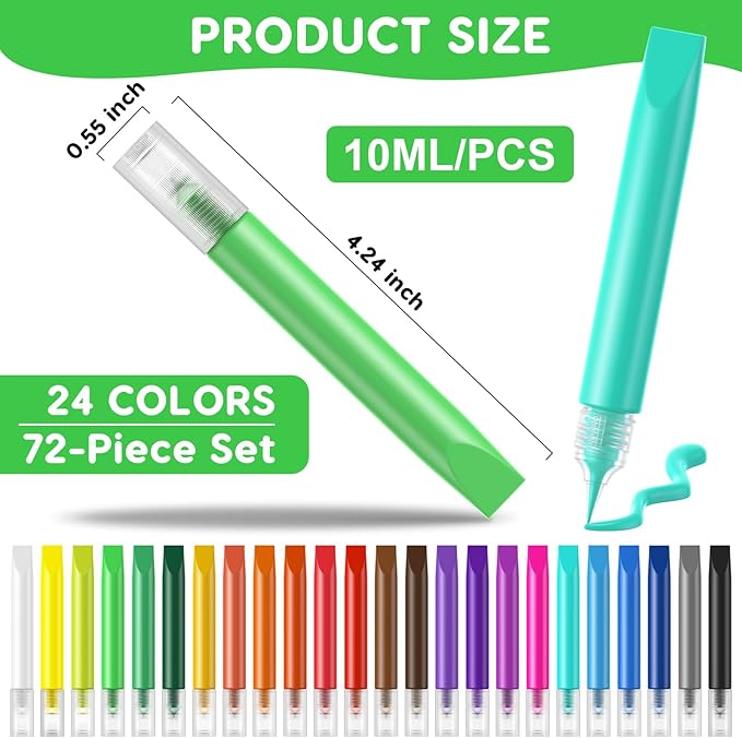 72 Pcs Suncatcher Paint Pens, Stained Glass Sun Catcher Pens 24 Colors 10ML Each, Suncatcher Kit Glass Paint Window Art Pen Crafts for Gift DIY Party Activity Supplies