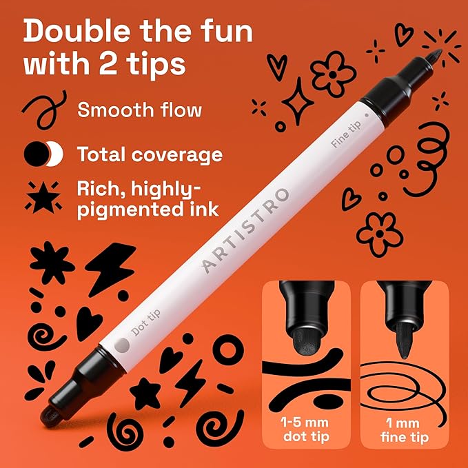 ARTISTRO 5 Precision Dual-Tip Acrylic Paint Markers – Paint Pens Set with Dot & Fine Tips for Fabric, Rock, Glass, Wood, Coloring Books – Classroom & Art Supplies Gift Teacher Appreciation Gift