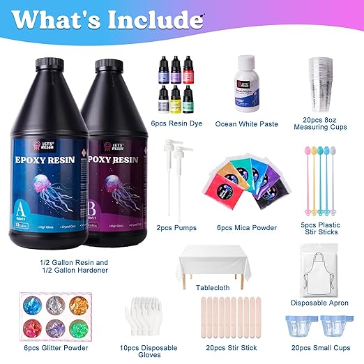 LET'S RESIN 1 Gallon Epoxy Resin Kit with Color Pigment, Crystal Clear & No Bubble Epoxy Kit, Not Yellowing & Low Odor Casting Resin for Art, Craft, Jewelry, River Table