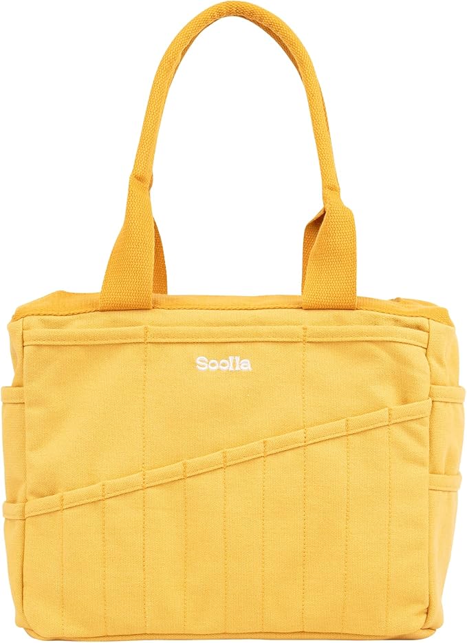 Soolla Studio Bag: Pottery Tool Bag, Art Supply Storage, Knitting Yarn Organizer, Crochet Projects, & Washable Craft Tote, 30 Pockets, 25+ Canvas Colors, Student Artist Gift (Sunset Mustard)