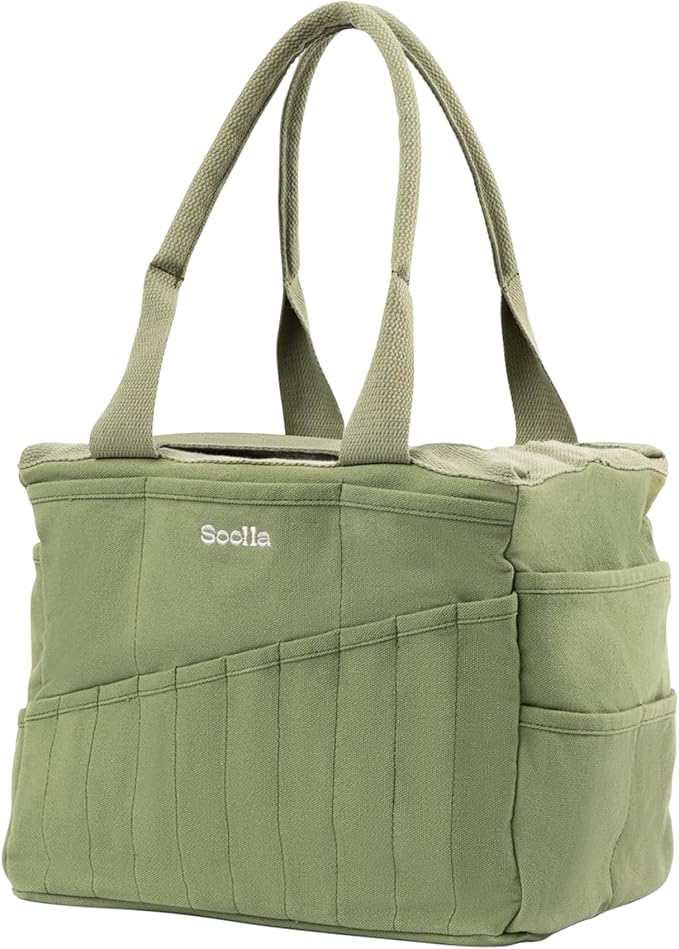 Soolla Studio Bag: Pottery Tool Bag, Art Supply Storage, Knitting Yarn Organizer, Crochet Projects, & Washable Craft Tote, 30 Pockets, 25+ Canvas Colors, Student Artist Gift (Ganja Green)