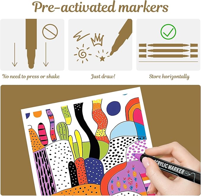Nauets 24 Colors Dual Tip Acrylic Paint Markers, Premium Dot&Fine Tip Coloring Paint Pens for Rock, Wood, Fabric, Canvas, Glass, Paper, Ceramic, Scrapbook, Egg, DIY Crafts Supplies - Mothers Day Gifts