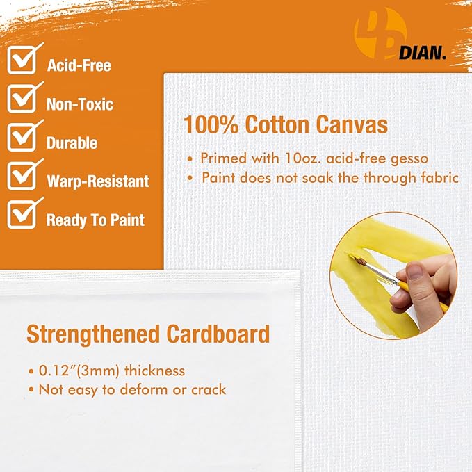 Canvas Boards for Painting 11x14 Inch, 12-Pack Bulk Canvas Value Pack - Art Supplies Blank Paint Canvas Panels for Acrylic, Oil, Watercolor, Tempera, Gouache