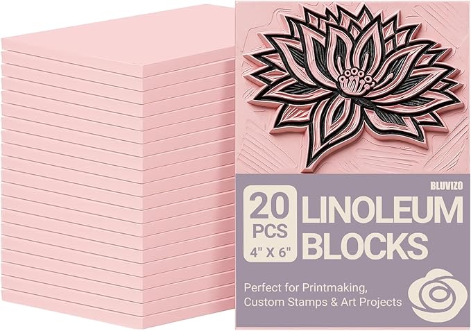 Rubber Linoleum Blocks for Printmaking: 20Pcs 4" x 6" Stamp Carving Kit - Perfect for Linocut Block Printing Supplies, Stamp Making, Craft Materials and DIY Art Projects