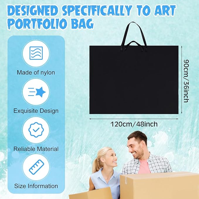 Abbylike 2 Pcs 48x36 Inch Art Portfolio Bag Large Waterproof Nylon Carry Case Shoulder Strap Poster Board Painting Drawing Sketch Storage Artist Portfolio for Students Artwork Gift Supplies(Black)