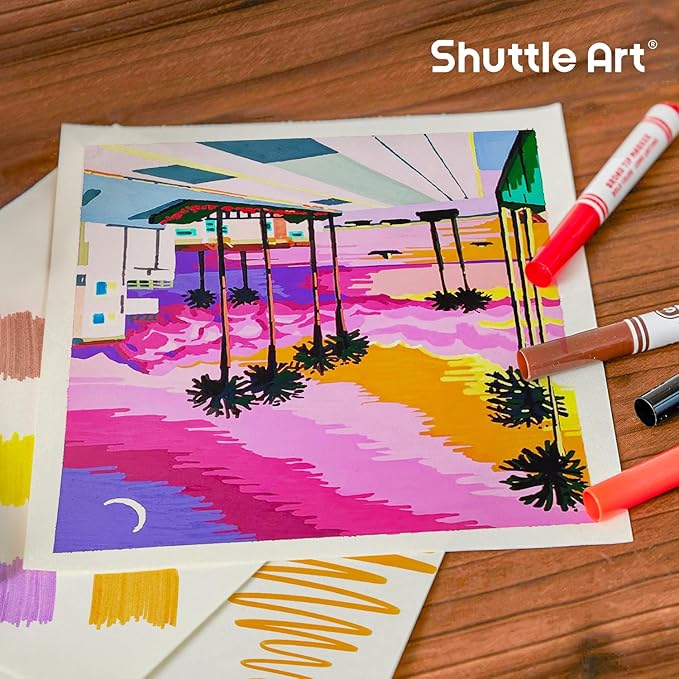 Shuttle Art 216 Pack Washable Markers, 8 Assorted Colors Broad Line Conical Tip Large Markers Bulk with a Box, Bonus Caps, Home Classroom School Supplies for Adults Students Teachers…