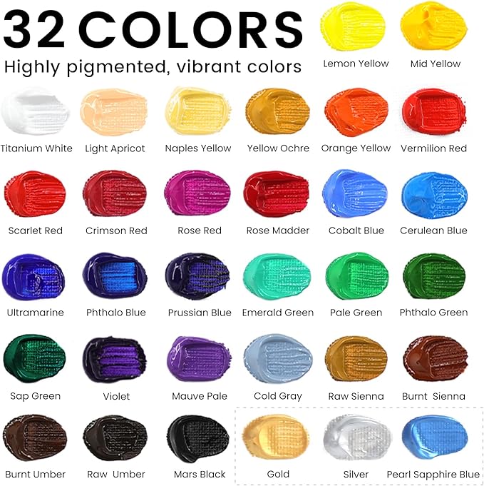 ARTALLY Acrylic Paint Set for Adults & Kids, 69 Pcs Canvas Painting Kits, 32 Colors Acrylic Paint (22ML),Table Easel,Brushes,Canvas, Art Painting Supplies Kit for Students,Artists,Beginners
