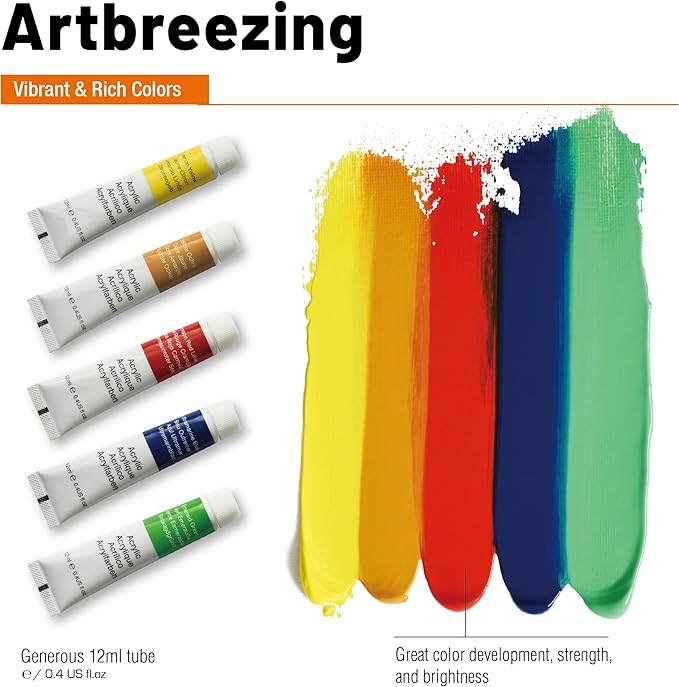 Artbreezing Acrylic Paint Set with Tabletop Easel, Acrylic Paints, Canvases, Brushes, Apron, Storage Box, All-in-One Giftable Art Set for All Skill Levels, Ideal for Adults, Kids,Total 31-piece.