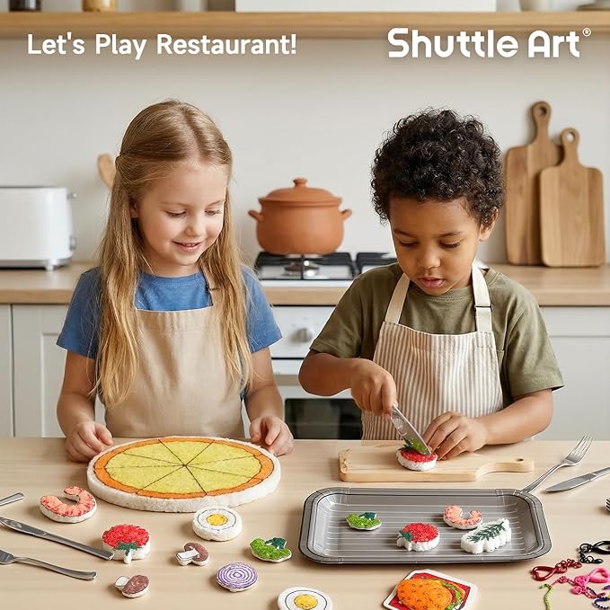 Shuttle Art 104 Pcs Magic Foam Texture Painting Kit – Food Series: 34 Food Foam Pieces, Paper Plates, Forks & Knives, 12 Acrylic Paint Markers, Magical 3D Effect DIY Art Craft for Kids Ages 3-12