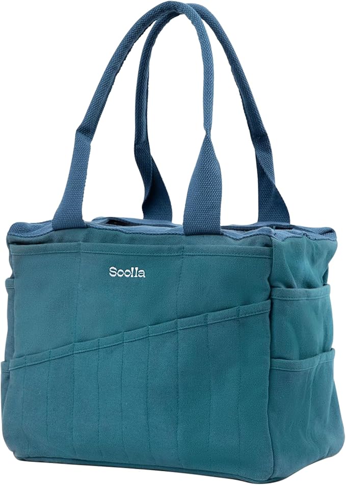 Soolla Studio Bag: Pottery Tool Bag & Craft Storage, Art Supply Organizer, Washable Tote, Knitting Yarn, Crochet Projects, 30 Pockets, 20+ Canvas Colors, Gift For Artists & Teachers (Aquamarine)