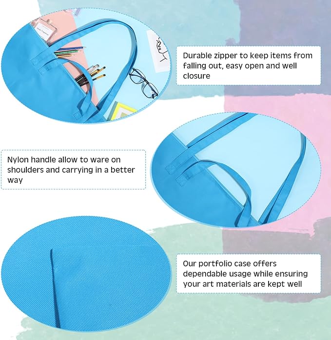 Abbylike 1 Pcs 48 x 36 Inch Art Portfolio Bag Large Size Art Supply Bag with Nylon Shoulder Waterproof Poster Board Painting Drawing Sketch Storage Carry Case for Artwork Gift Supplies (Blue)