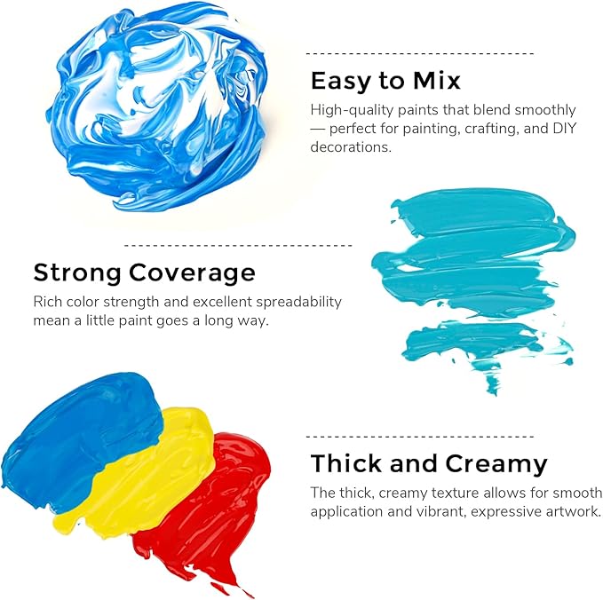 ABEIER Acrylic Paint Set, 80 Colors (2oz/60ml) Artist Quality Paint with 11 Metallic & 4 Fluorescent, Great Coverage Matte Finish Craft Paint for Adults Students on Canvas Wood Rock Ceramic