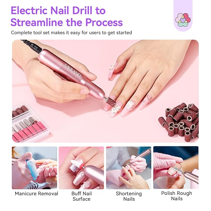 SAVILAND Essentials Acrylic Nail Kit For Beginners: Ultimate All-In-1 Acrylic Set with EMA Monomer Practice Finger Nail Drill U V Light Full Tools For Women Gift