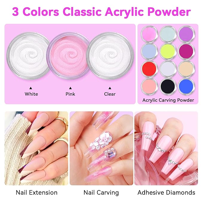 SAVILAND Acrylic Nail Kit with U V Light – Acrylic Nails Set Christmas Gift Set for Beginners with Nails Brush Practice Finger Portable Nail Drill for for Home DIY
