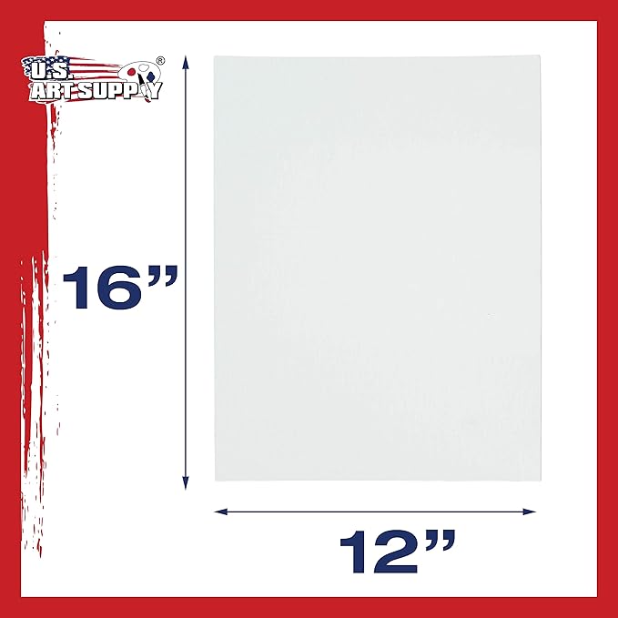 U.S. Art Supply 12 X 16 Inch Art Canvas Board Panels 12 Pack - 8 Ounce Heavyweight Cotton Acid Free Canvases for Painting Acrylics and Watercolor (1 Case of 12 Single Canvas Painting Panels)