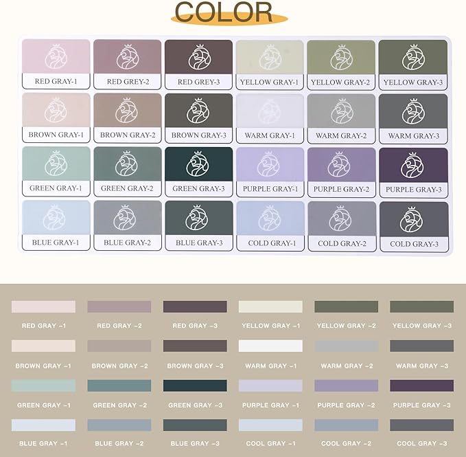 Fuumuui Watercolor Paint Set- 24 Color Opaque Semi-Moist Watercolor Paint, Gray Palette Sets Professional Adult Beginner Artist Supplies for Realistic Landscape Portrait Art Painting